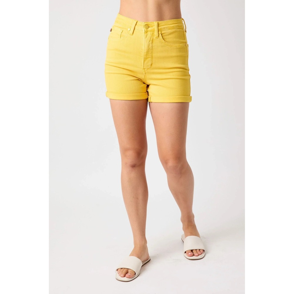 NWT Judy Blue Garment Dyed Yellow Bermuda Shorts‎ Womens S Tummy Control